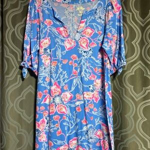 Lilly Pulitzer Blue and Pink Floral Midi Dress